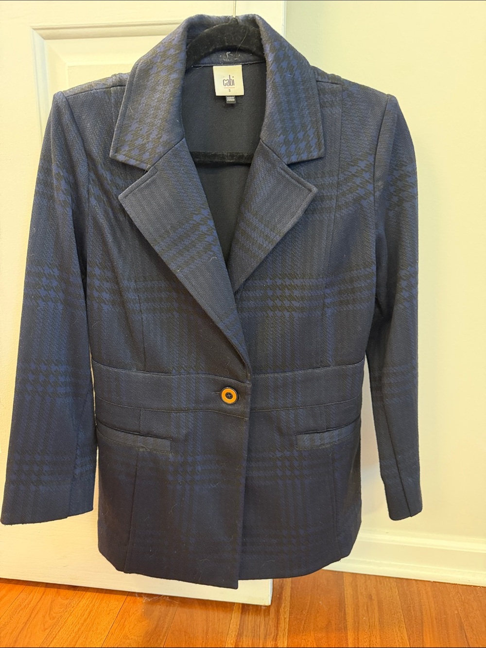 CAbi Navy Blue Plaid Single-Button Blazer